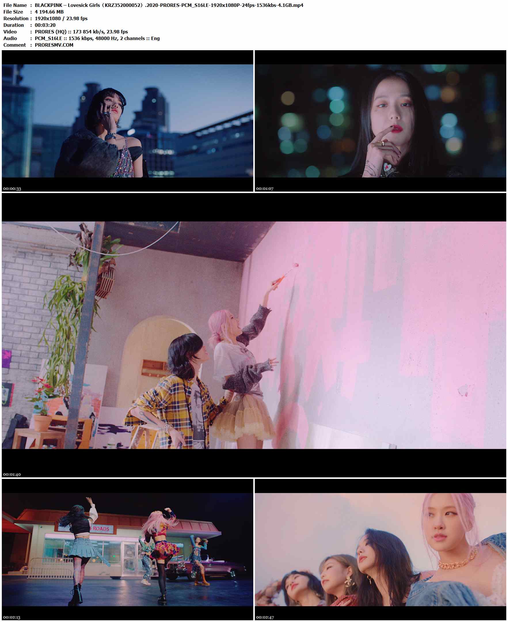 BLACKPINK – Lovesick Girls（KRZ352000052）.2020-PRORES-PCM_S16LE-1920x1080P-24fps-1536kbs-4.1GB官方MV_高清MV